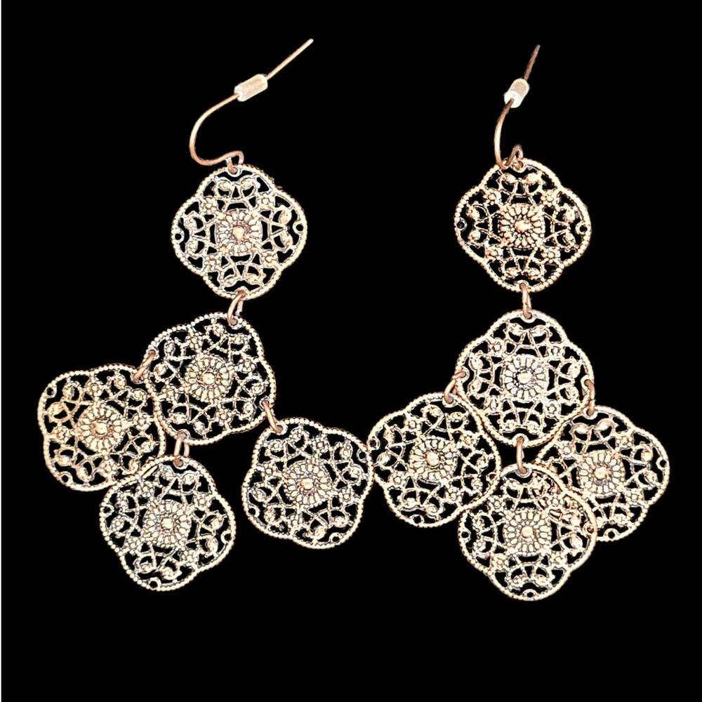 Romantic Boho Vintage‎ Filigree Chandelier Earrings Warm Copper Glow Festival